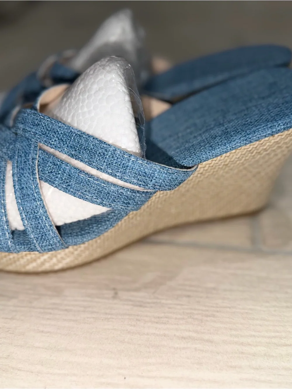 Denim Blue Crisscross Wedge Sandals for Women